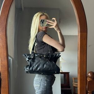 Vintage y2k style Black Leather Tote Bag